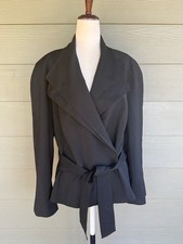 Escada Black Double Lapel Self Tie Wool Blazer Jacket