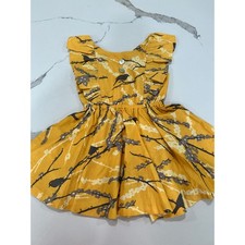Eleanor Rose Girls Mustard Yellow Bird Branch Print Cotton Ruffle Dress Size 4-5