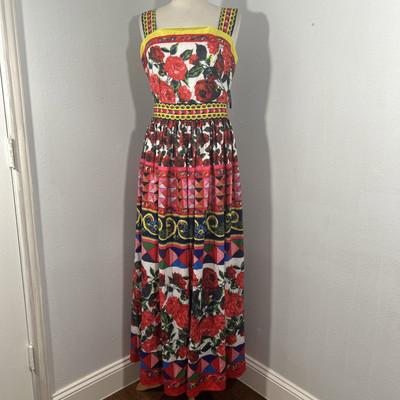 Lai Meng Five Cats Maxi Dress Womens Large Red Abstract Beach Sleeveless