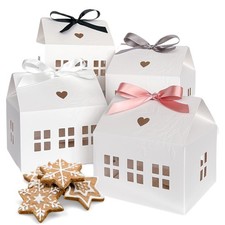 20 Pcs Classic House Shaped Gift Boxes with Neutral Ribbons for Treats, Desse...