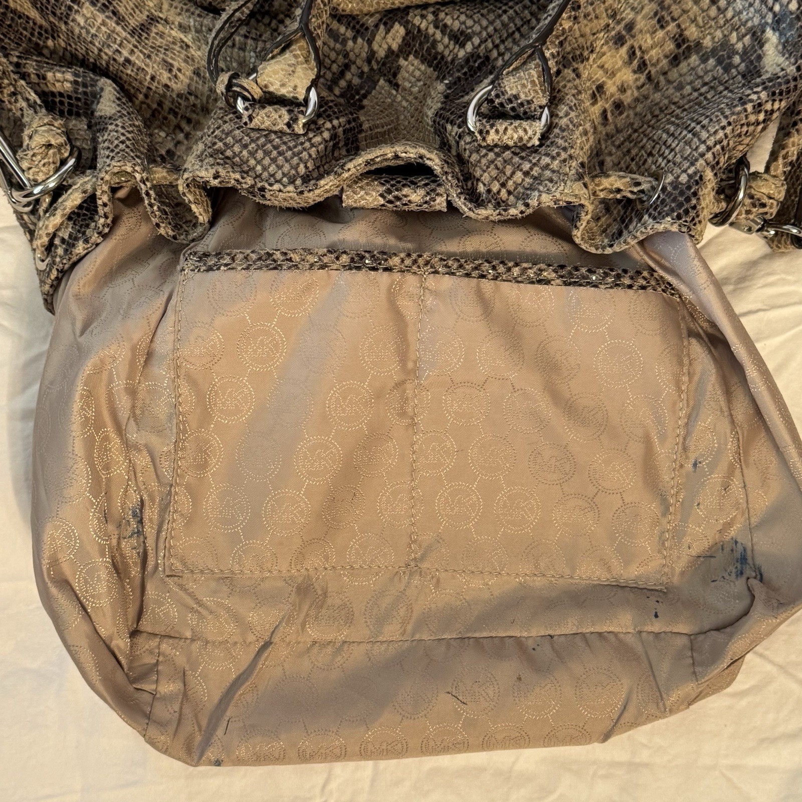 Michael Kors Python Embossed Leather Satchel Tan … - image 9