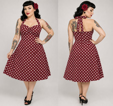 8 10 12 14 16 18 RED WHITE POLKADOT 1950s VINTAGE HALTER DRESS RETRO ROCKABILLY