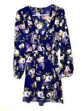 Lulu’s Wrap Dress Womens Small Navy Blue Floral Cottagecore Wedding Guest Wrap