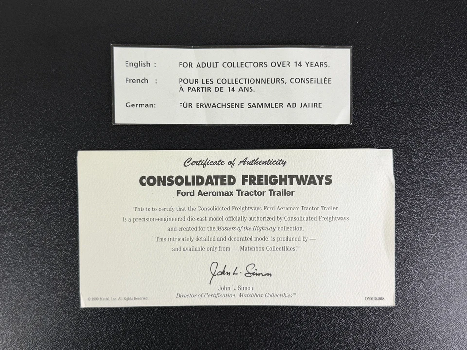 NIB Matchbox 1991 Consolidated Freightways Ford Aeromax Tractor Diecast Semi - Image 2 of 4