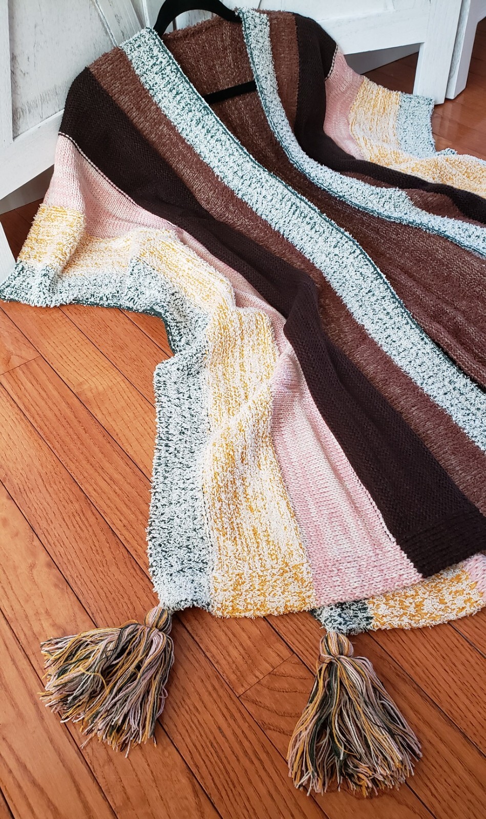 Boho Gypsy Chunky Knit Tassel Ruana Wrap Sweater Kimono Cardigan Poncho S