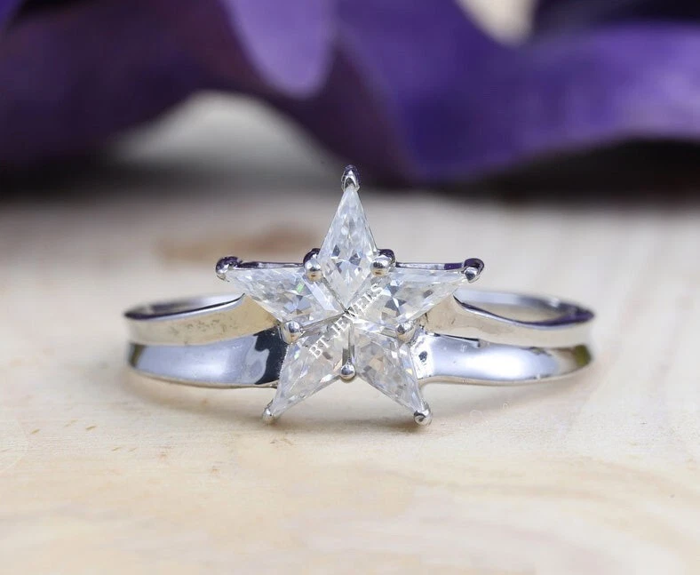 Star Shape Engagement Ring, Five Stone Ring, Kite Cut Diamond Ring