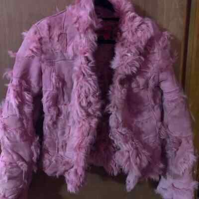 VINTAGE RARE BOMBOOGIE PINK LEATHER FUR JACKET MEDIUM