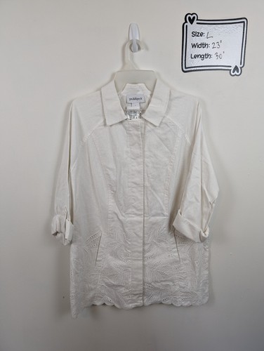 NEU Peck & Peck Damen Gr. L weiß Leinenmischung Lochstickerei Shirtjacke - Bild 1 von 5