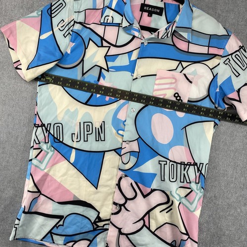 REASON Button up Mens Size L Tokyo Japan Colorful Print Shirt - Picture 7 of 11