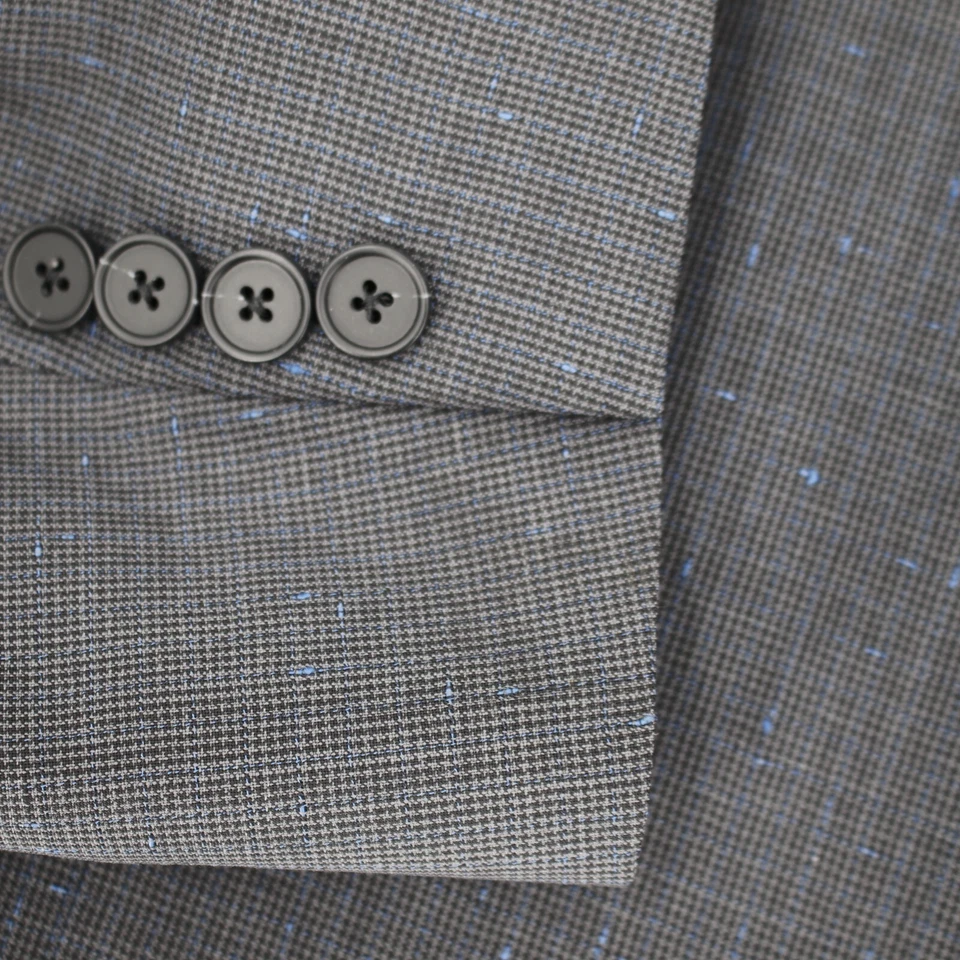 Terno masculino Zegna 40C 36x29 micro houndstooth lã cinza com entalhe de textura azul - Imagem 4 de 4