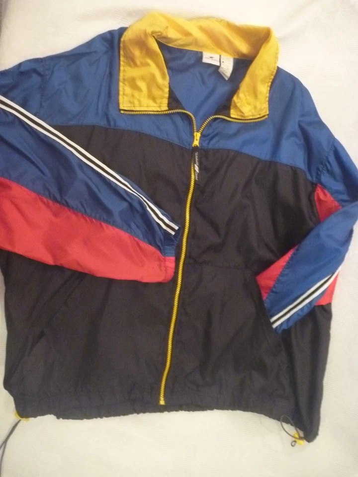 Chaqueta cortavientos vintage Pro Spirit para hombre L XL azul rojo bloques de color capucha años 90 Foto 2 de 4