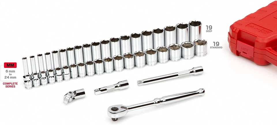 TEKTON SKT15201 - 3/8" Drive 6-Point Socket and Ratchet Set, 42-Piece (6-24 mm) - Image 2 of 4