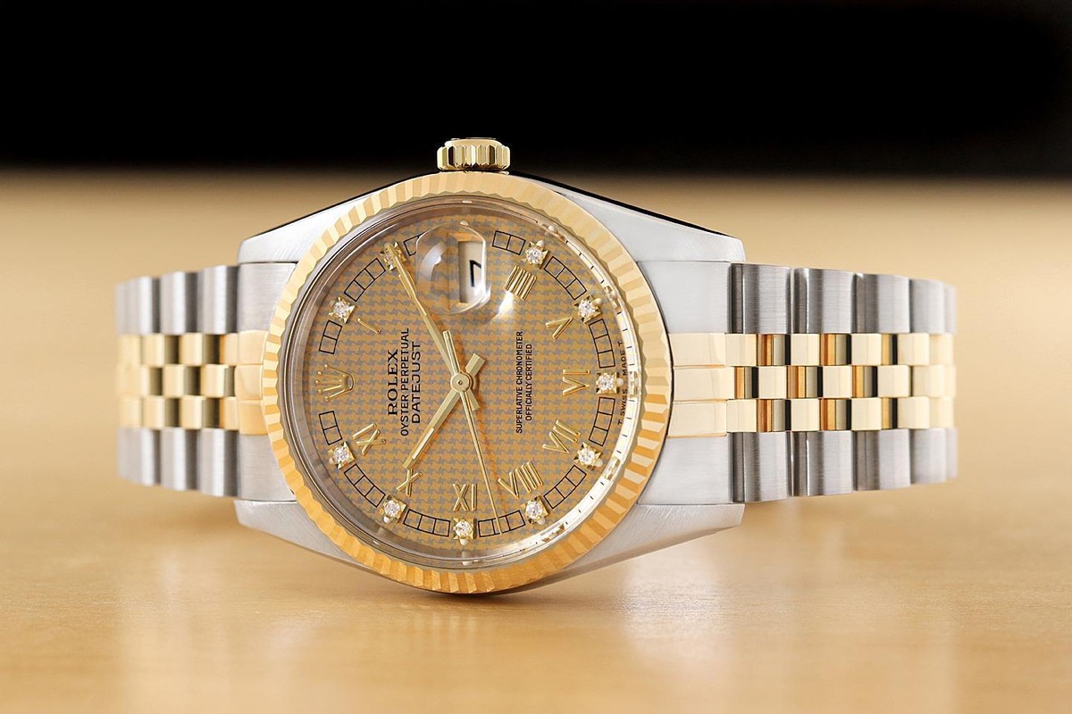 【美品】 ROLEX DATEJUST 16233 3コマ ROLEX MENS DATEJUST 16233 HOUNDSTOOTH FACTORY DIAMOND ROMAN