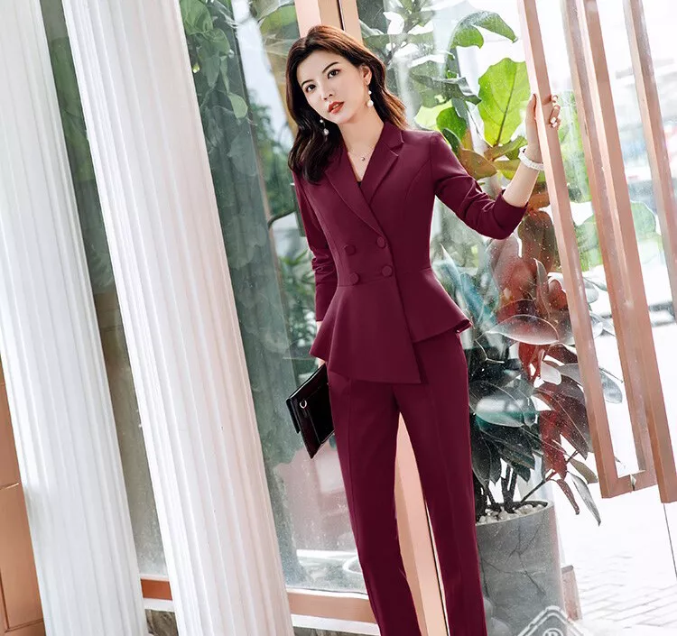 Women Formal Pant Suit Office Korean Lady Blazer Business Trousers Suits  Work