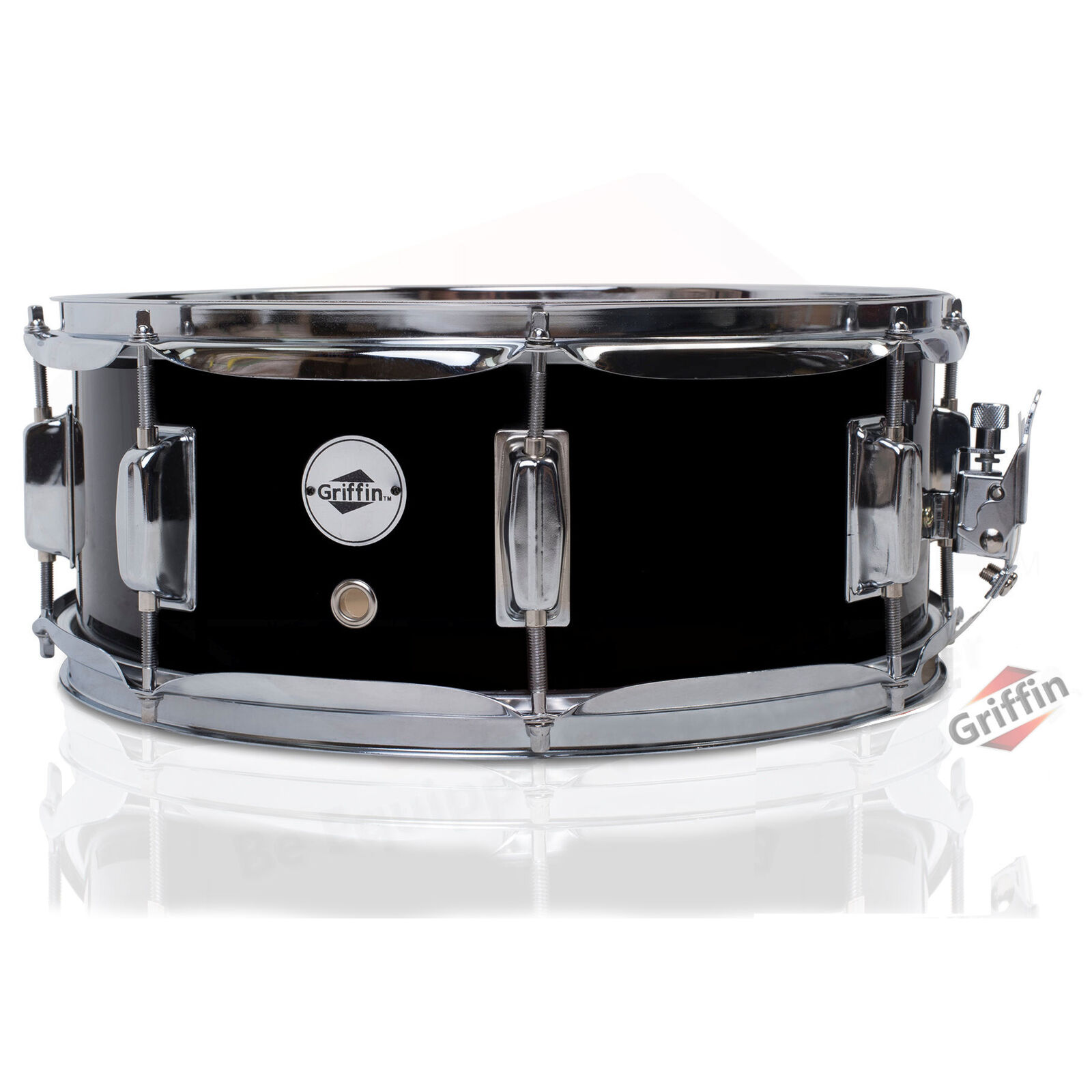 GRIFFIN Snare Drum - Black 14"x5.5 Poplar Wood Shell Acoustic Percussion Kit Set