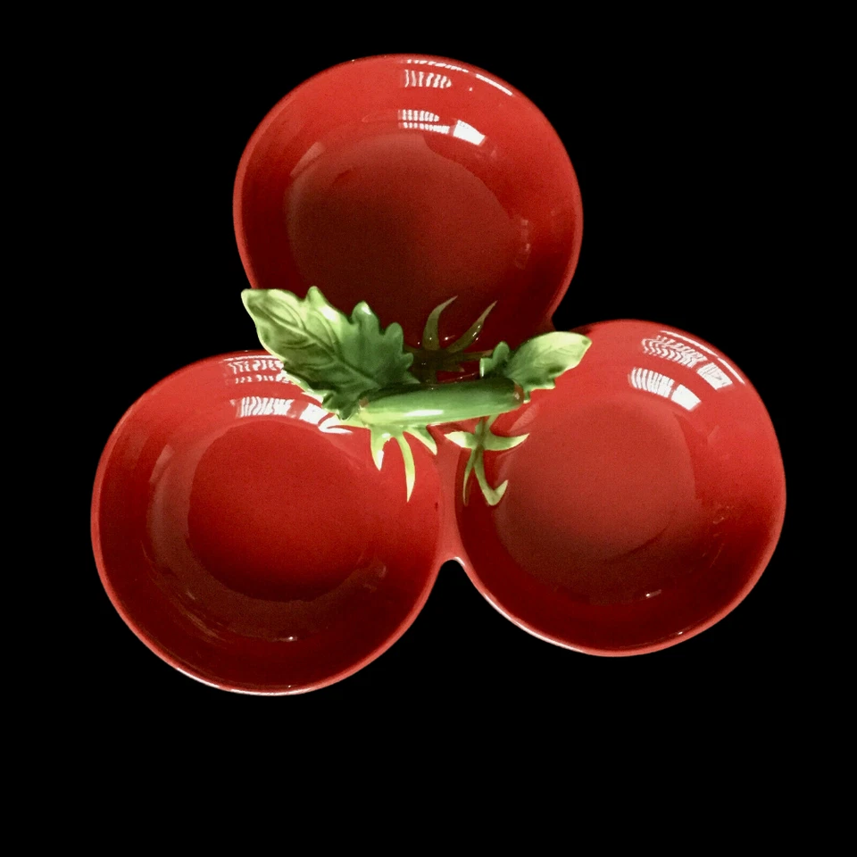 Martha Stewart Server Tray 3 Section Condiment, Salsa Ceramic Tray Red - Image 2 of 4