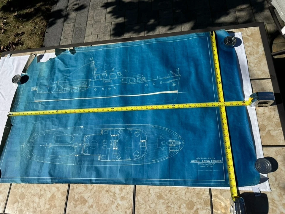 ¡3 IMPRESIONES! De colección 65' Ocean Going Cruiser Estampado Azul Planos de Construcción Yate Barco Barco Foto 3 de 4