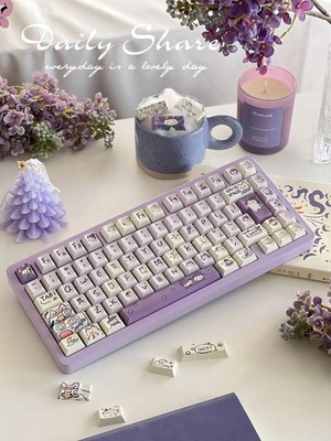 Purple Meow Meow PBT Full Set Keycaps For Cherry MX keyboard