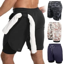 Men Running Gym 2 in 1 Sport Shorts Workout Training Shorts with Phone Pockets