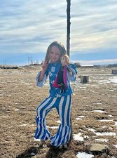 Girls' Daisy Blouse Bell Bottom Set: Retro Striped Kids Outfit