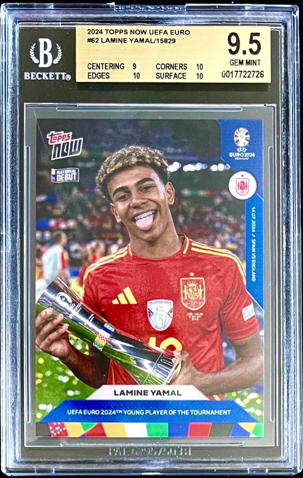 QTY🔥2024 Topps Now UEFA Euro #62 Lamine Yamal ROOKIE CARD Spain BGS 9.5 GEMMINT