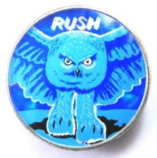 RUSH " FLY BY NIGHT"  VINTAGE CRYSTAL ENAMEL BADGE,  Neil Peart