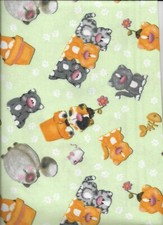 New A.E. Nathan Cute Cats Posing on Green Comfy Flannel Fabric by the Half Yard