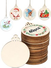 40pcs Round Wooden Discs with Holes, 3.5" DIY Wooden Circles Christmas Ornaments