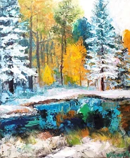 Forest Oil Painting Winter Landscape Artwork Original Impasto Autumn Painting