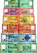 LIBANO - Lotto 6 banconote 1000/5000/10.000/20.000/50.000/100.000 livres FDS UNC