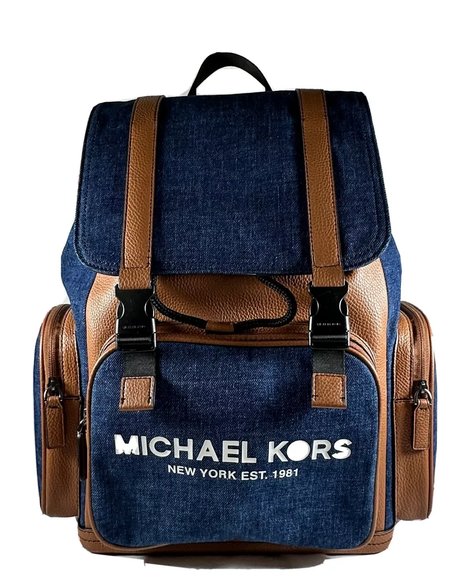 Michael Kors Cooper Denim Blue Utility Rucksack Flap Pocket Large Backpack Michael Kors Cooper Denim Blue Utility Rucksack Flap Pocket Large Backpack