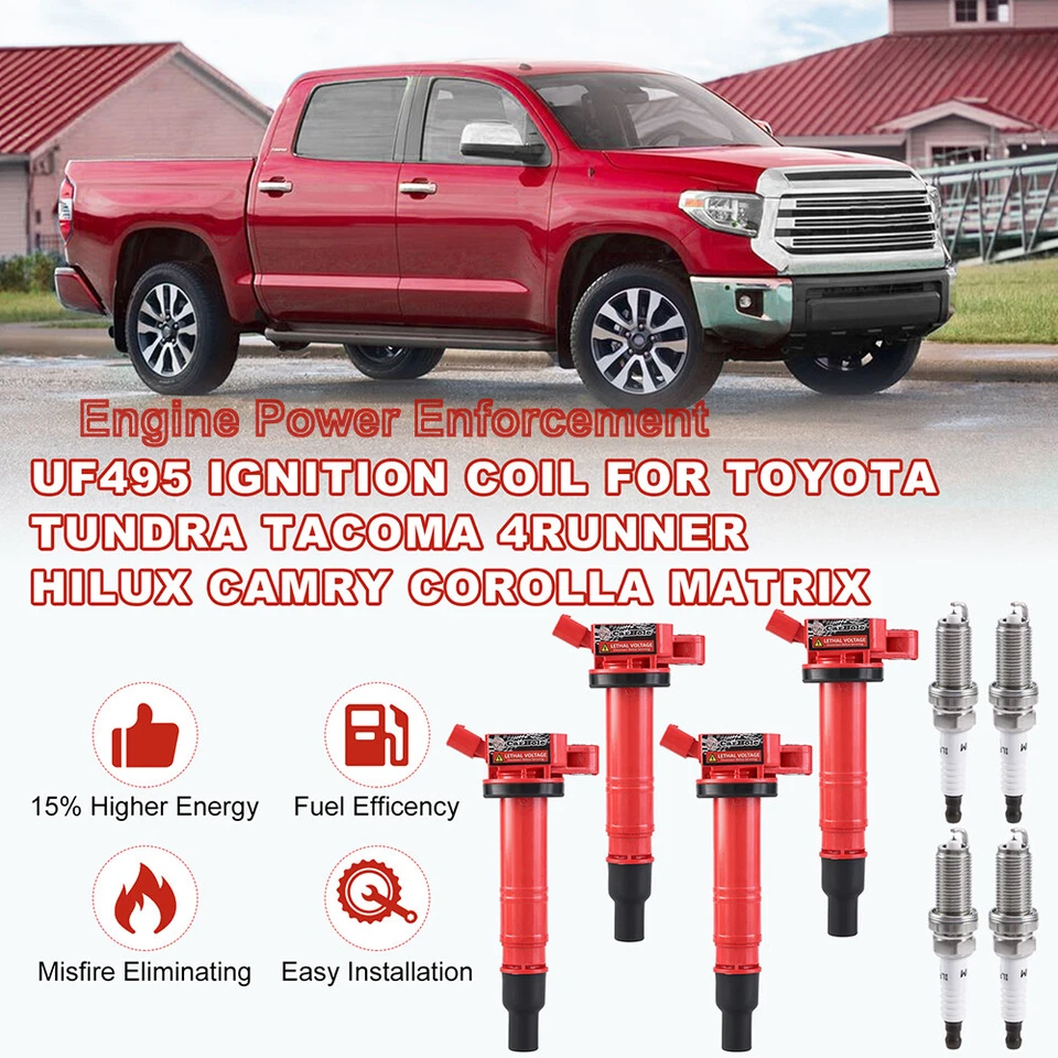 Катушка зажигания и свеча зажигания упаковка 4 шт. для Toyota Tacoma UF495 2005-2023 годов выпуска - Изображение 2 из 4