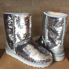UGG Classic Short Silver Sparkles Sequin Sheepskin Boots Size US 5 Womens
