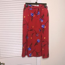 Vintage Kathie Lee Red Floral Pull On Midi Skirt Size 22W Hawaiian Tie