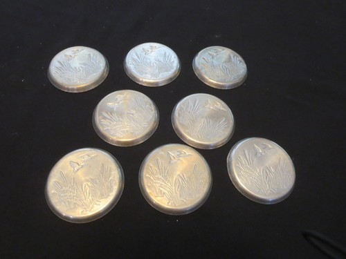 Set Of 8 Vintage 1960's Hammered Aluminum Drink Coasters with Ducks and Cattails - Picture 4 of 4
