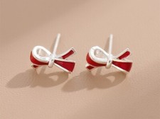Red Bow Enamel Earrings Womens Ear Stud Girls UK