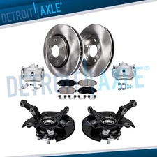 Front Steering Knuckles Hub Rotors Brake Pads Calipers for 2006-2011 Honda Civic