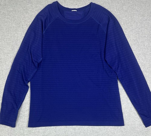 Athleta Momentum Seamless Top XL Long Sleeve Deep Marine Stripe Purple Blue NEW