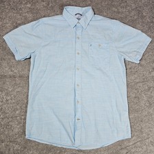Izod Saltwater Shirt Men L Large Aqua Blue S/S Button Up Summer Beach