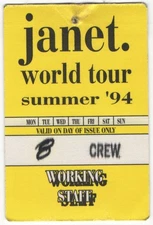 Vintage 1994 Janet Jackson Concert Backstage Pass Working Staff
