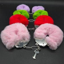 Furry Fuzzy Costume Handcuffs Metal Wrist Cuffs Soft Bachelorette Hen Party