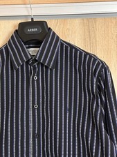 Vintage Yves Saint Laurent YSL Button Up Shirt Striped Long Sleeve Size M Blue