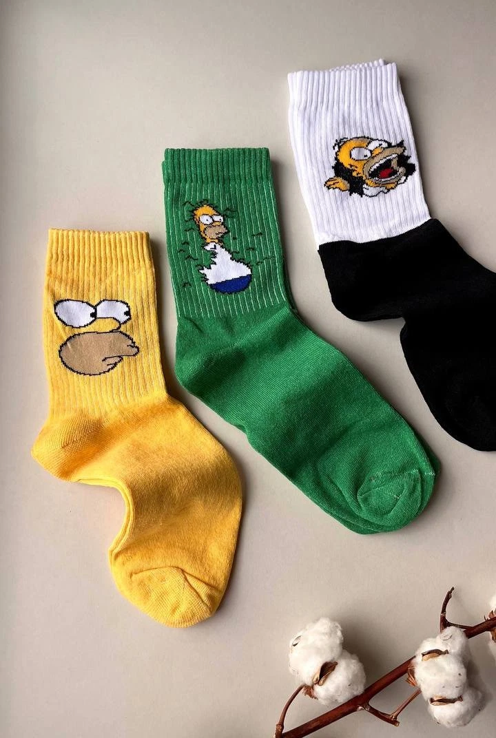 Simpsons Socks Gift Set, Funny Cartoon Socks, Cotton Crew Socks Gift for Her Him