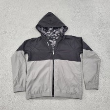 Reebok Jacket Youth Boys Medium Black Gray Windbreaker Full Zip