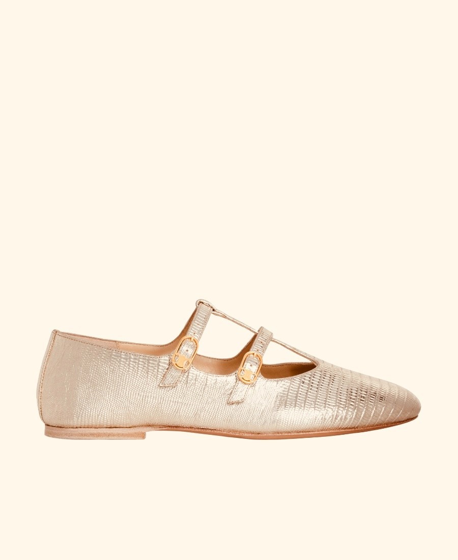 NEW Celine DOUBLE STRAP MARY JANE Ballet Flat in Lizard stamped