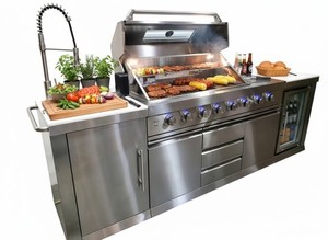 3 Piece Stainless Steel Outdoor BBQ Grill Kitchen Sink Refrigerator  Marble Tops