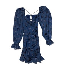 For Love & Lemons Lula Mini Dress Women XS Navy Blue Polka Dot Ruched