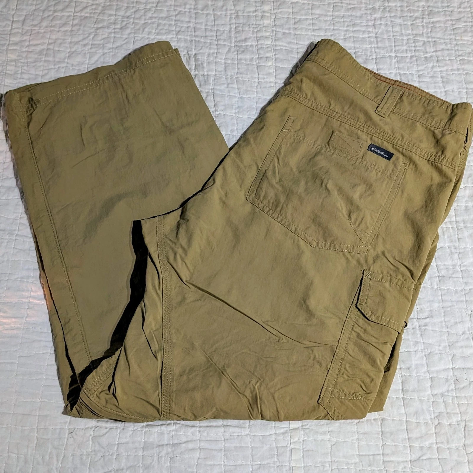 Eddie Bauer Hiking Pants Convertible Zip Off Mens 36x30 Tan Khaki Nylon Outdoor