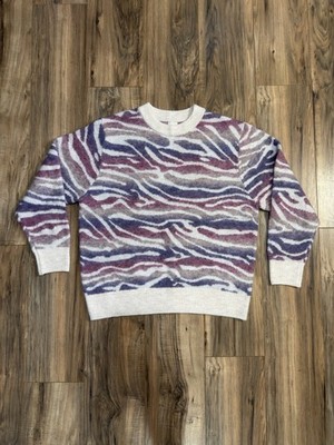 a new day Purple Blue White Zebra Stripe Knit Sweater XL Crewneck Cozy Knit