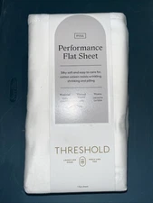 NWT Threshold FULL Performance Flat Sheet Silky Soft Sateen SOUR CREAM 400 TC